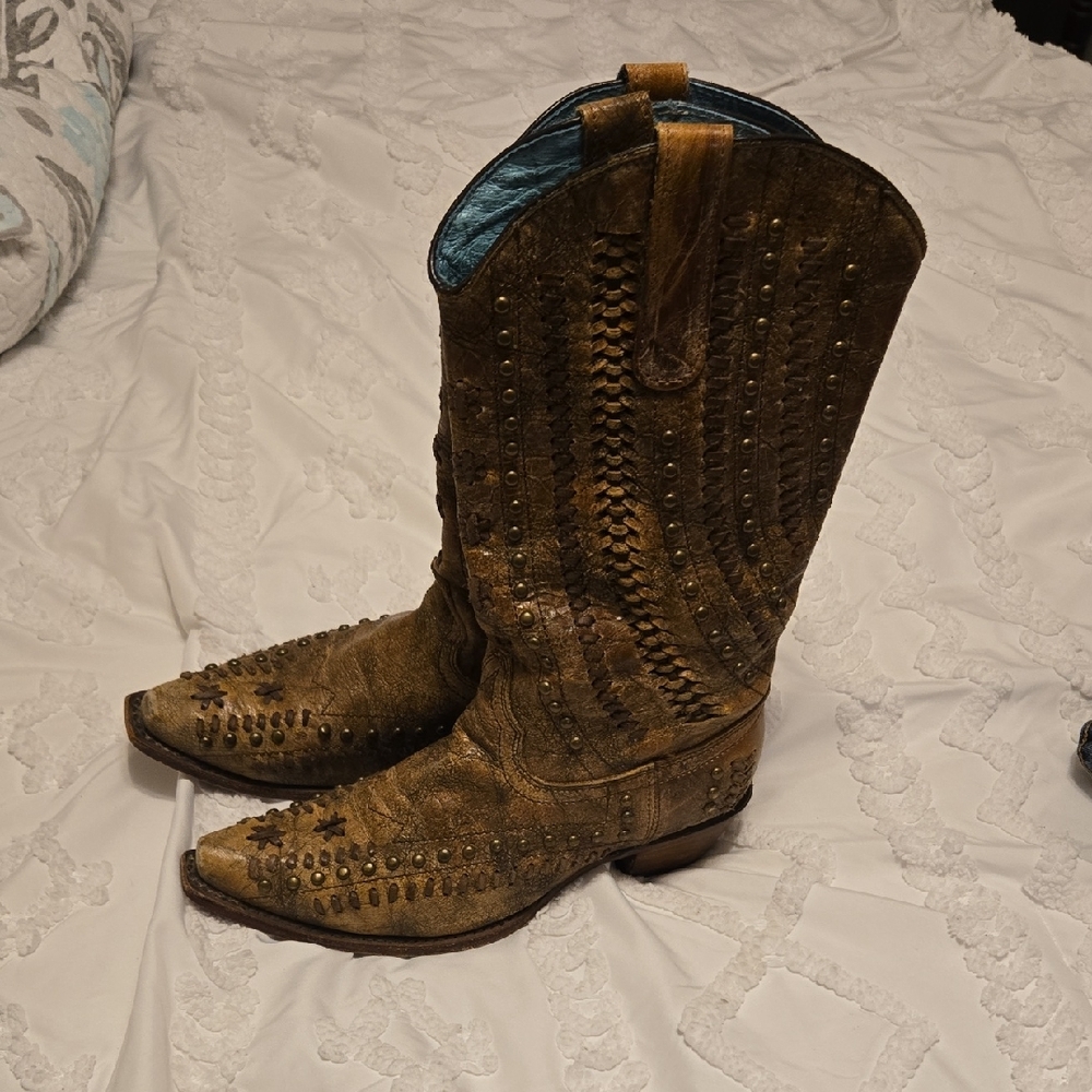 Rustic Tan Studded Leather Boots - image 2